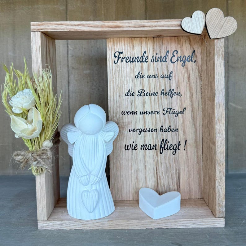 Gift friendship with angel & heart in a wooden box 
