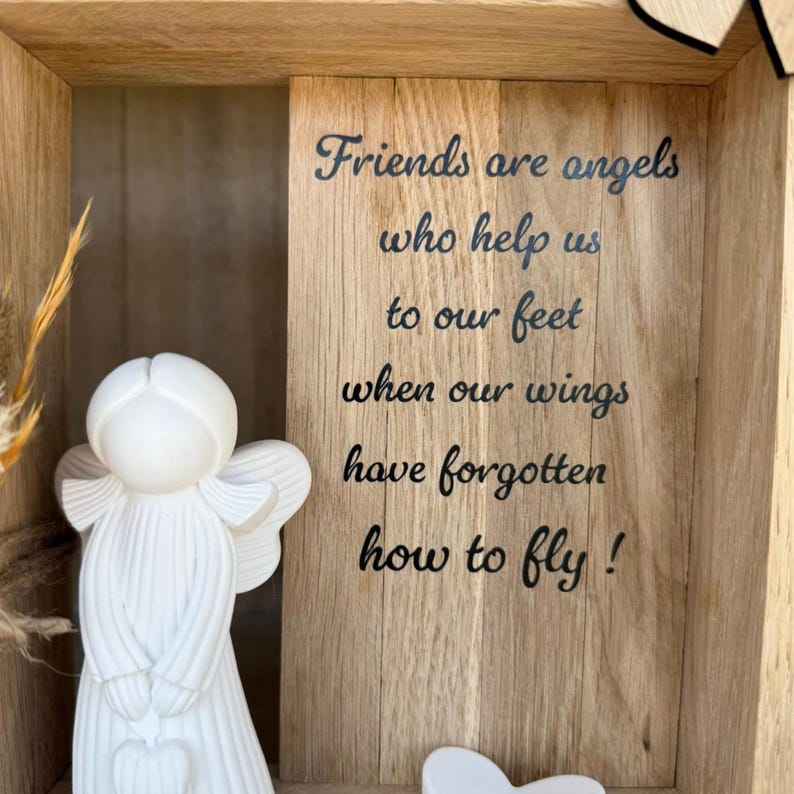 Gift friendship with angel & heart in a wooden box 