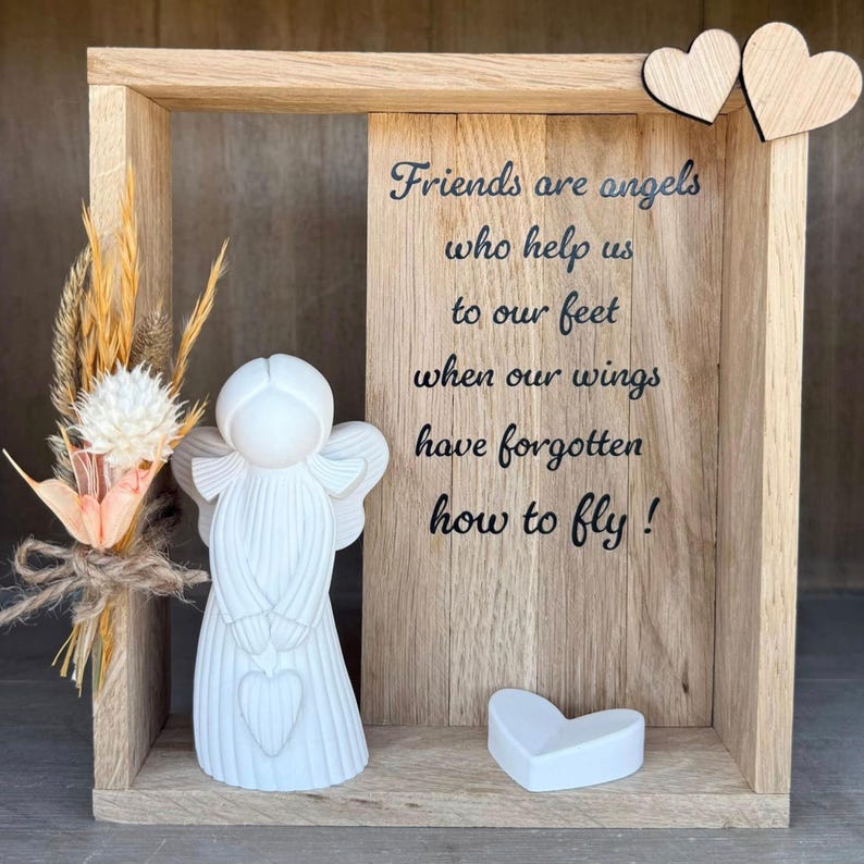 Gift friendship with angel & heart in a wooden box 