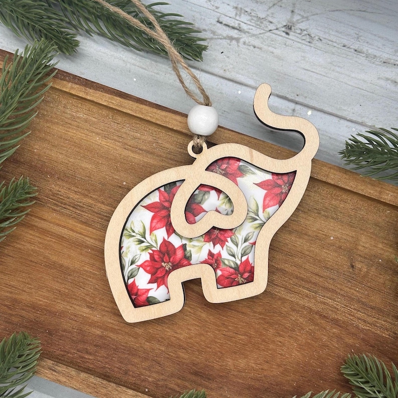 Poinsettia Floral Sisterhood Elephant Ornament with Card