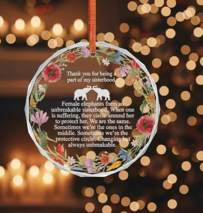 Elephant Sisterhood Poem Heart Floral Ornament