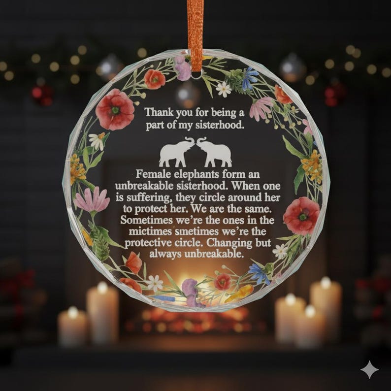 Elephant Sisterhood Poem Heart Floral Ornament