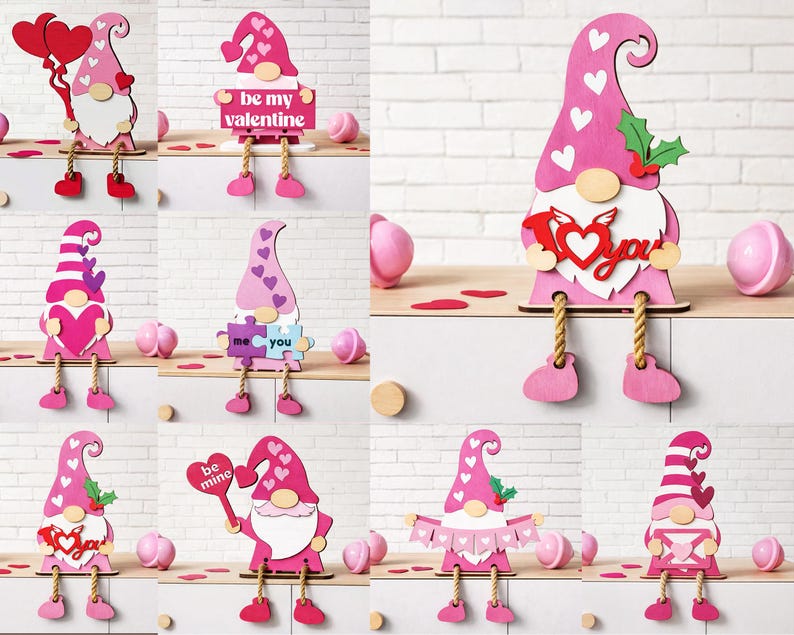 3D Valentine's Day Gnomes Wooden Decor