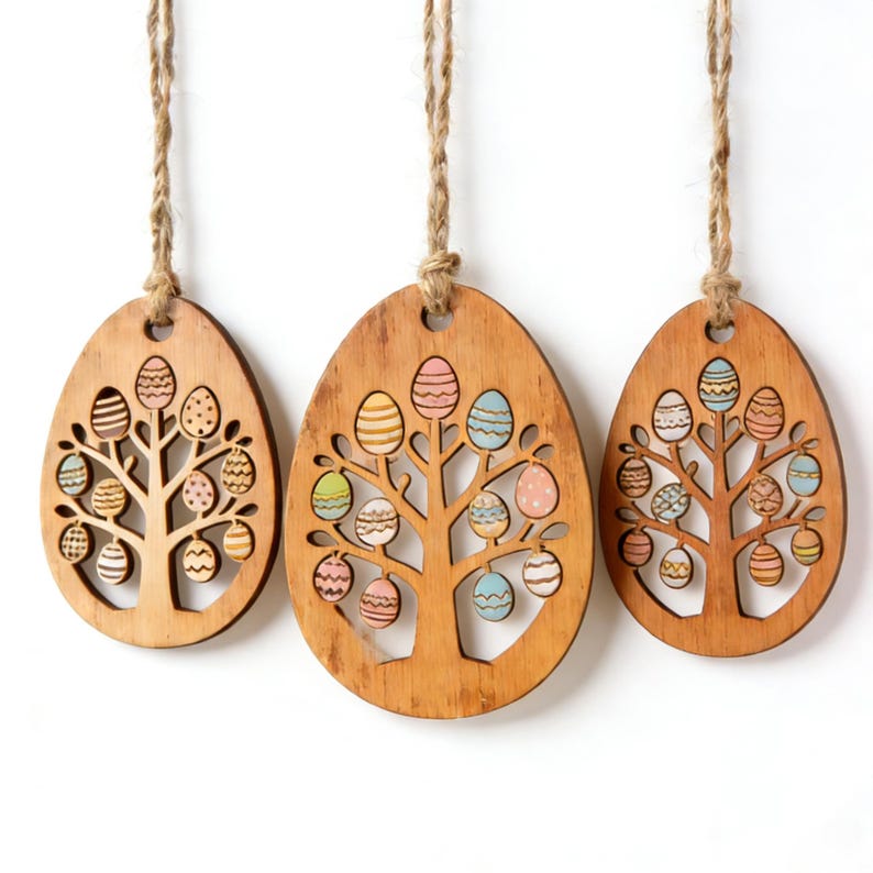 Easter Ornaments Kit - 3pc Wood Cutouts with Rope, Easter Decor