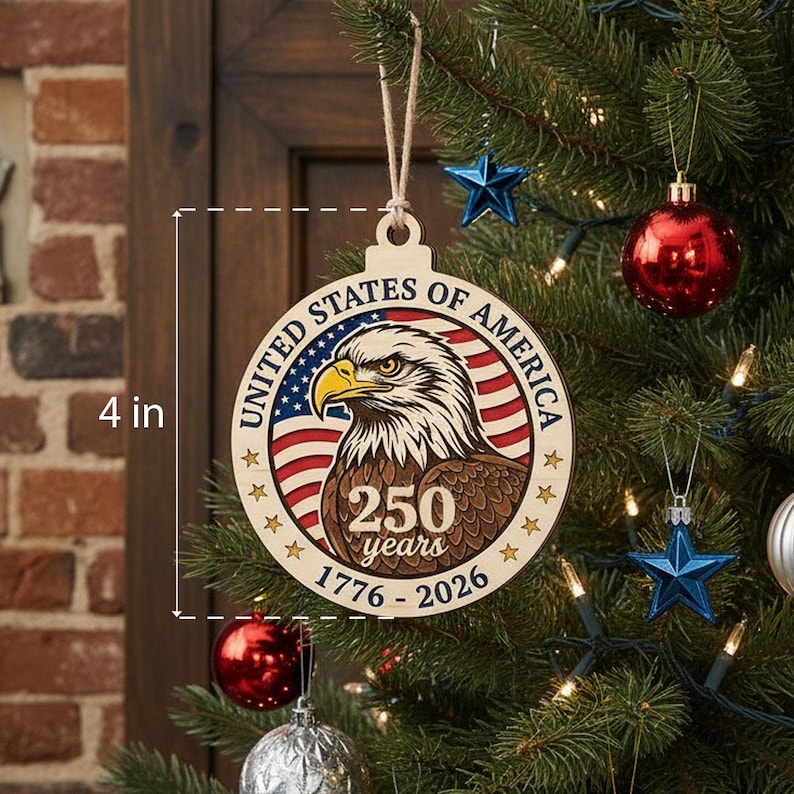 USA 250 Years Wood Ornament, Layered Eagle Patriotic Gift, 1776-2026 Anniversary Decor, Handmade Wooden Semiquincentennial Gift