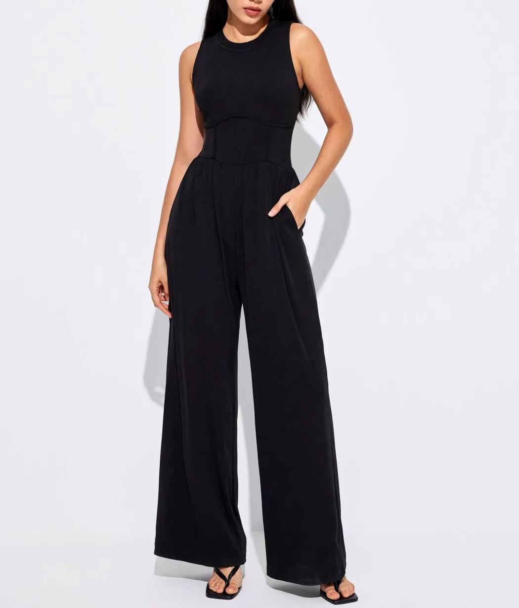 🔥HOT SALE - SOLID SLEEVELESS WIDE LEG JUMPSUIT (BUY 2 FREE SHIPPING)