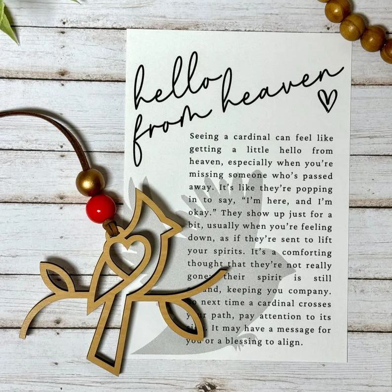 cardinal memorial ornament, Grieving Gift, hello from heaven story card ornament, memorial gifts