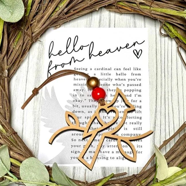 cardinal memorial ornament, Grieving Gift, hello from heaven story card ornament, memorial gifts