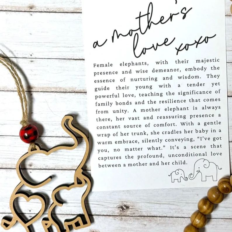 Elephant Christmas tree ornament,  motherhood elephant gift, mothers love story card ornament, Mother’s Day gift, mom stocking stuffer gift