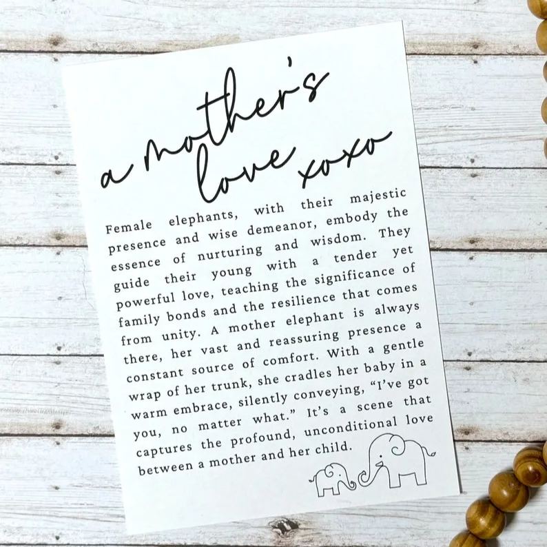 Elephant Christmas tree ornament,  motherhood elephant gift, mothers love story card ornament, Mother’s Day gift, mom stocking stuffer gift