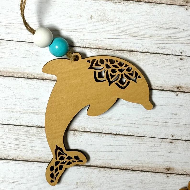 Dolphin Christmas tree wood ornament, Encouragement story card gift, personal growth gift, dolphin gifts, Christmas stocking stuffers