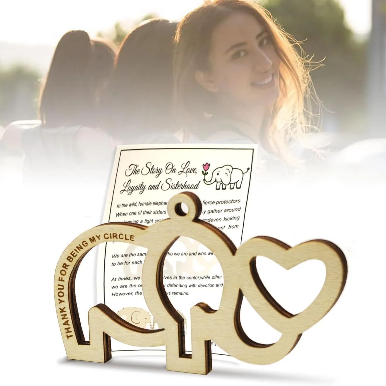 Sisterhood Elephant Ornament 10Pcs - Wooden Friendship Elephant with Story Card, Perfect for Celebrating Women's Tribe and Sisterhood Sisterhood & Friendship Elephant Gift Elephant Ornament