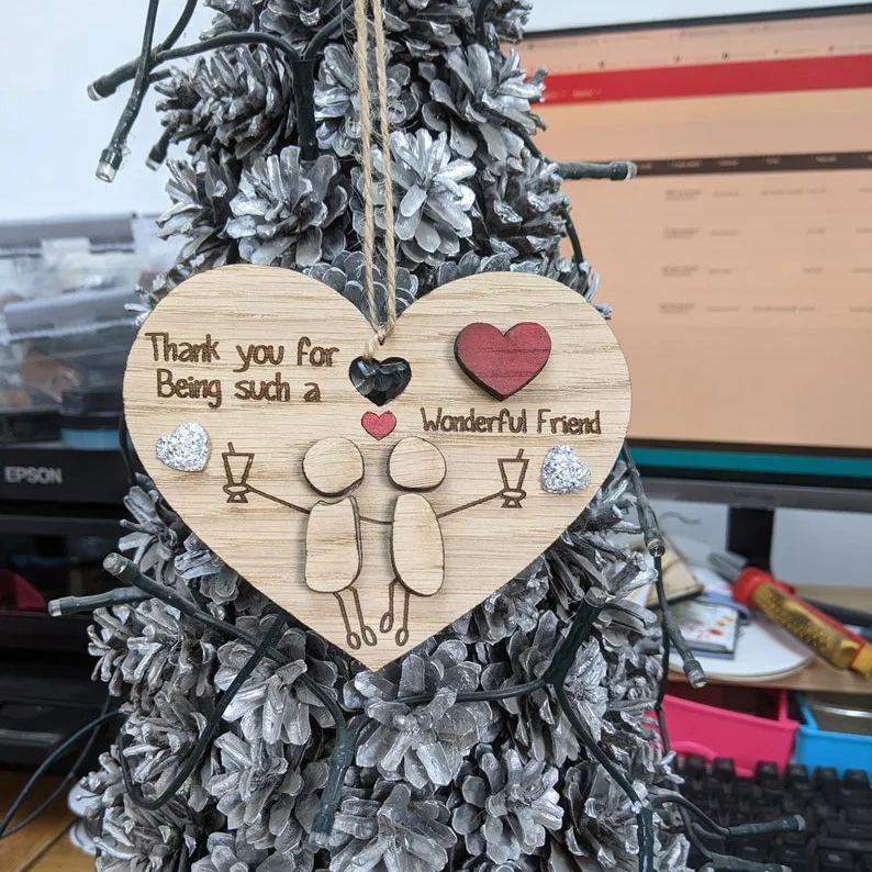 Cherished Friendship Oak MDF Heart Bauble - A Thoughtful Gift of Love