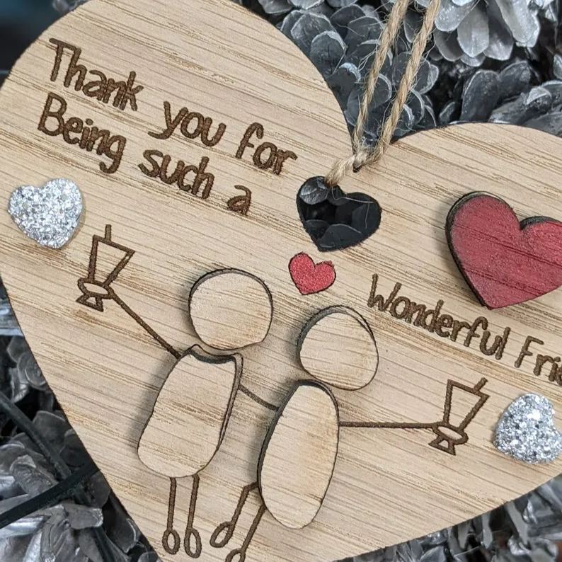 Cherished Friendship Oak MDF Heart Bauble - A Thoughtful Gift of Love
