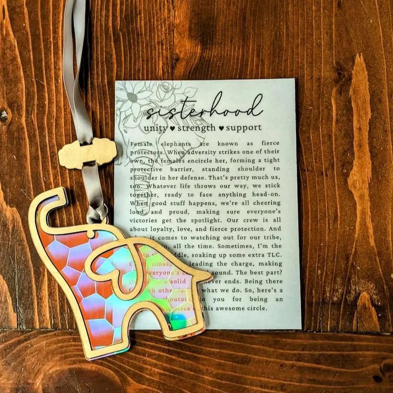 Inspirational Elephant Car Charm, Car Accessories, Window Hanger, Ornament, Sisters, Suncatcher, Birthday Gift, Christmas Gift