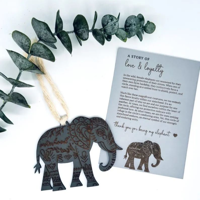 Story Card Elephant Ornament, Sisterhood, Car Charm Inspirational Heartfelt Keepsake Gift for Friends