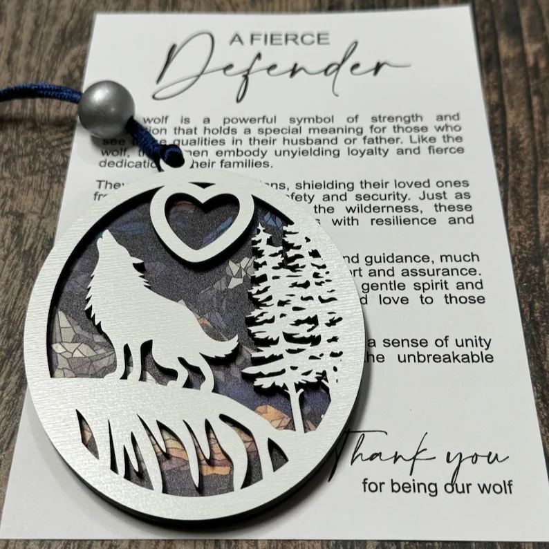 Father’s Day gift, gift for him, wolf ornament, dad gifts, gifts for grandpa, dad birthday gift, story card ornament, best Father’s Day gift