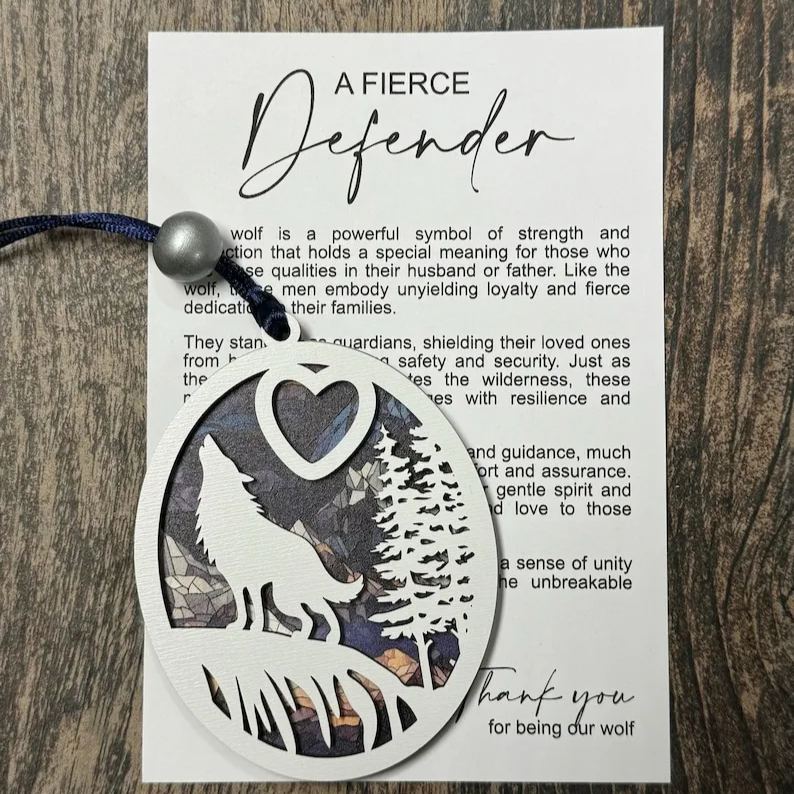Father’s Day gift, gift for him, wolf ornament, dad gifts, gifts for grandpa, dad birthday gift, story card ornament, best Father’s Day gift