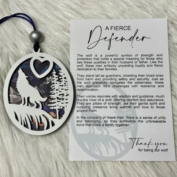 Father’s Day gift, gift for him, wolf ornament, dad gifts, gifts for grandpa, dad birthday gift, story card ornament, best Father’s Day gift