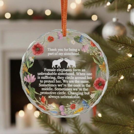 Elephant Sisterhood Poem Heart Floral Ornament