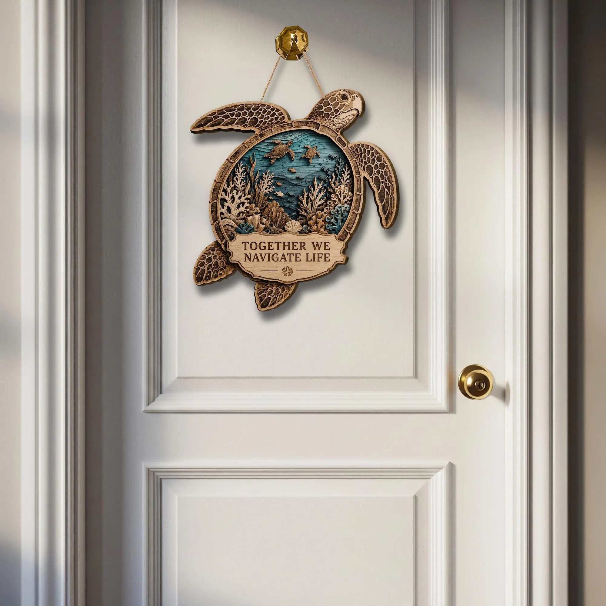 Ocean Turtle Wooden Door Sign