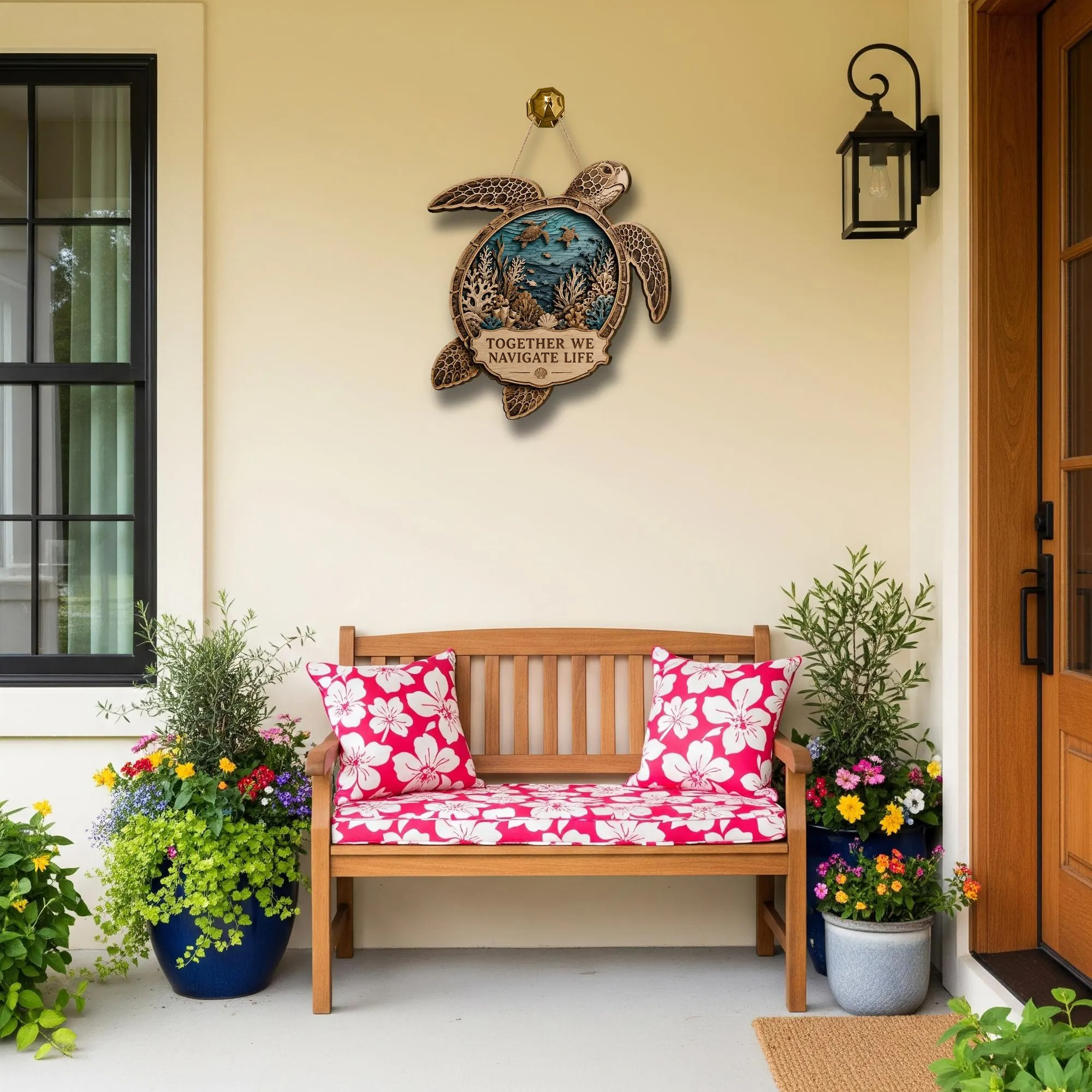 Ocean Turtle Wooden Door Sign