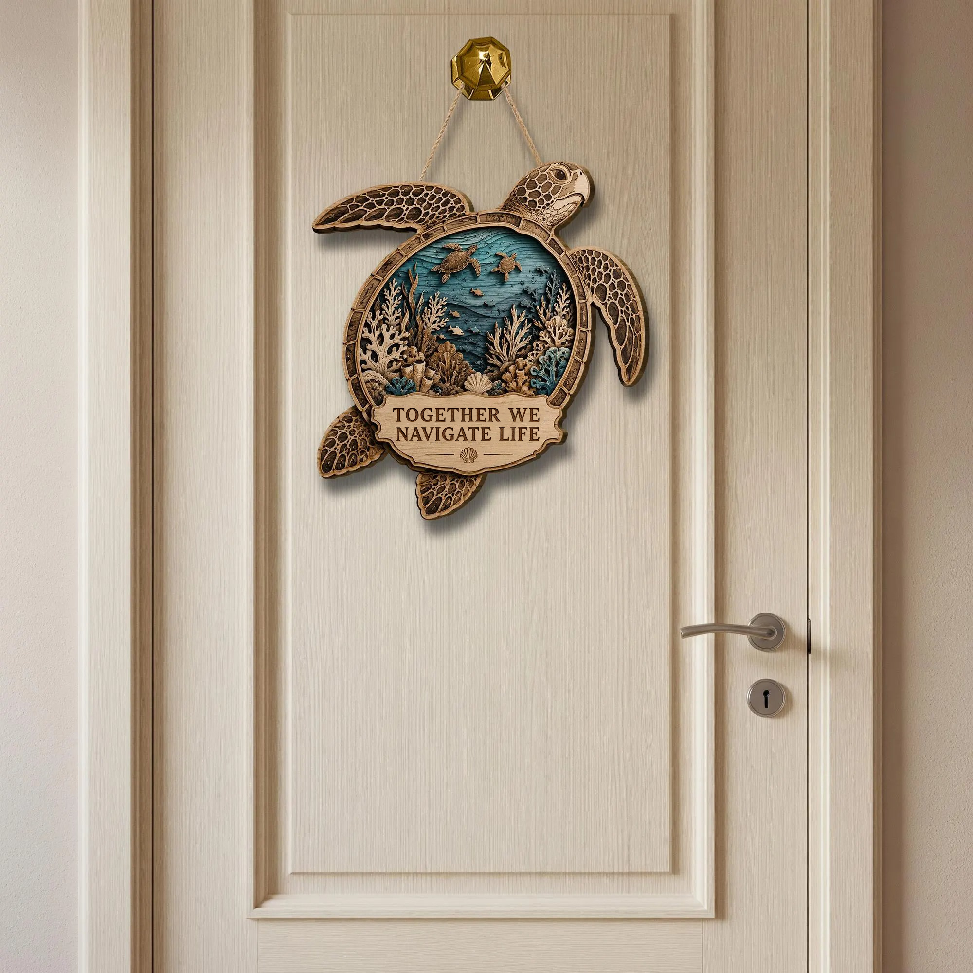 Ocean Turtle Wooden Door Sign