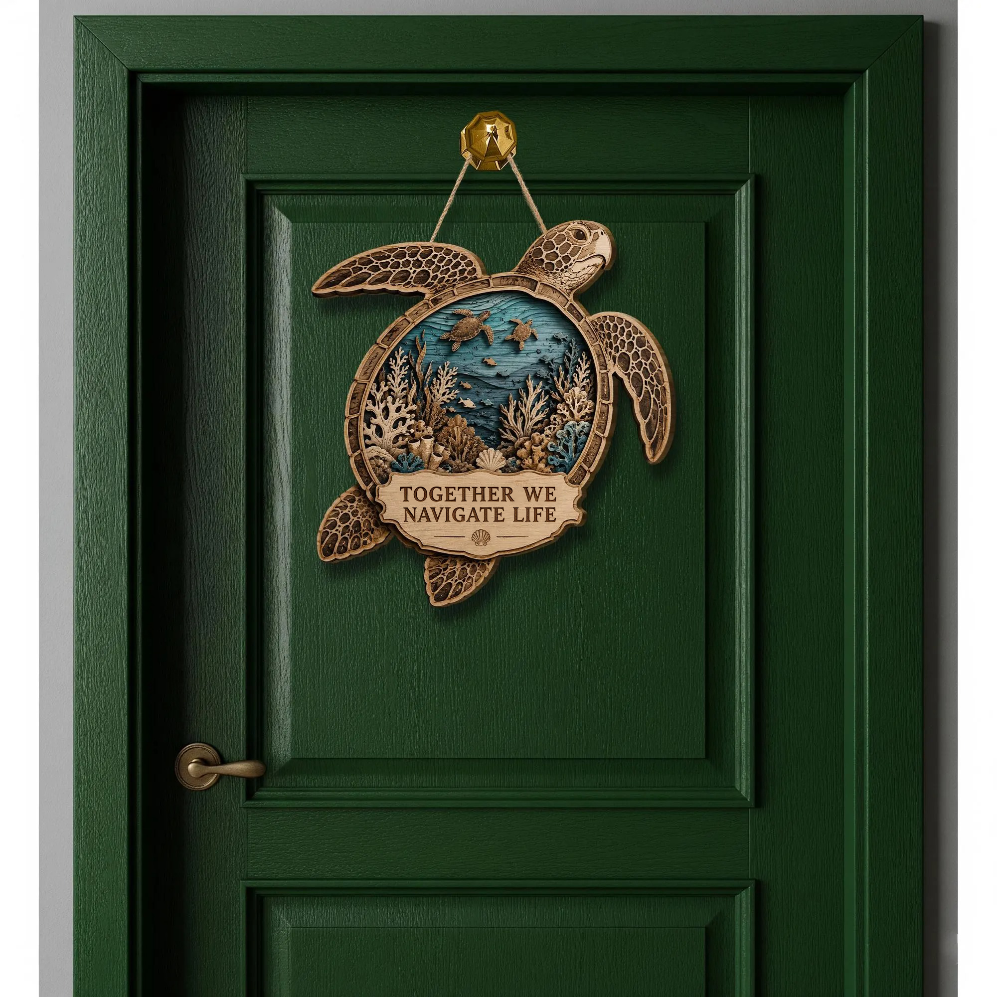 Ocean Turtle Wooden Door Sign