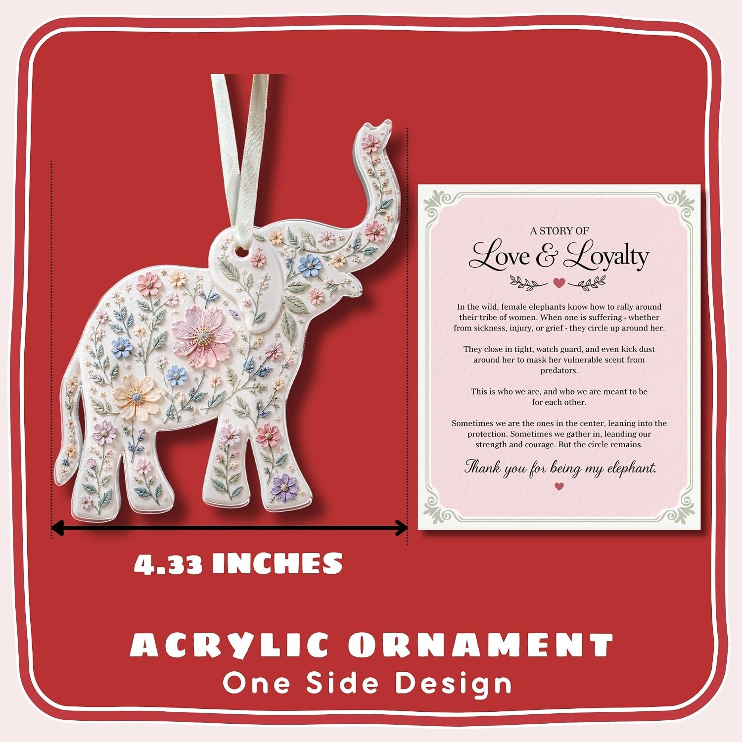 Floral Friendship Elephant Ornament with Story Card