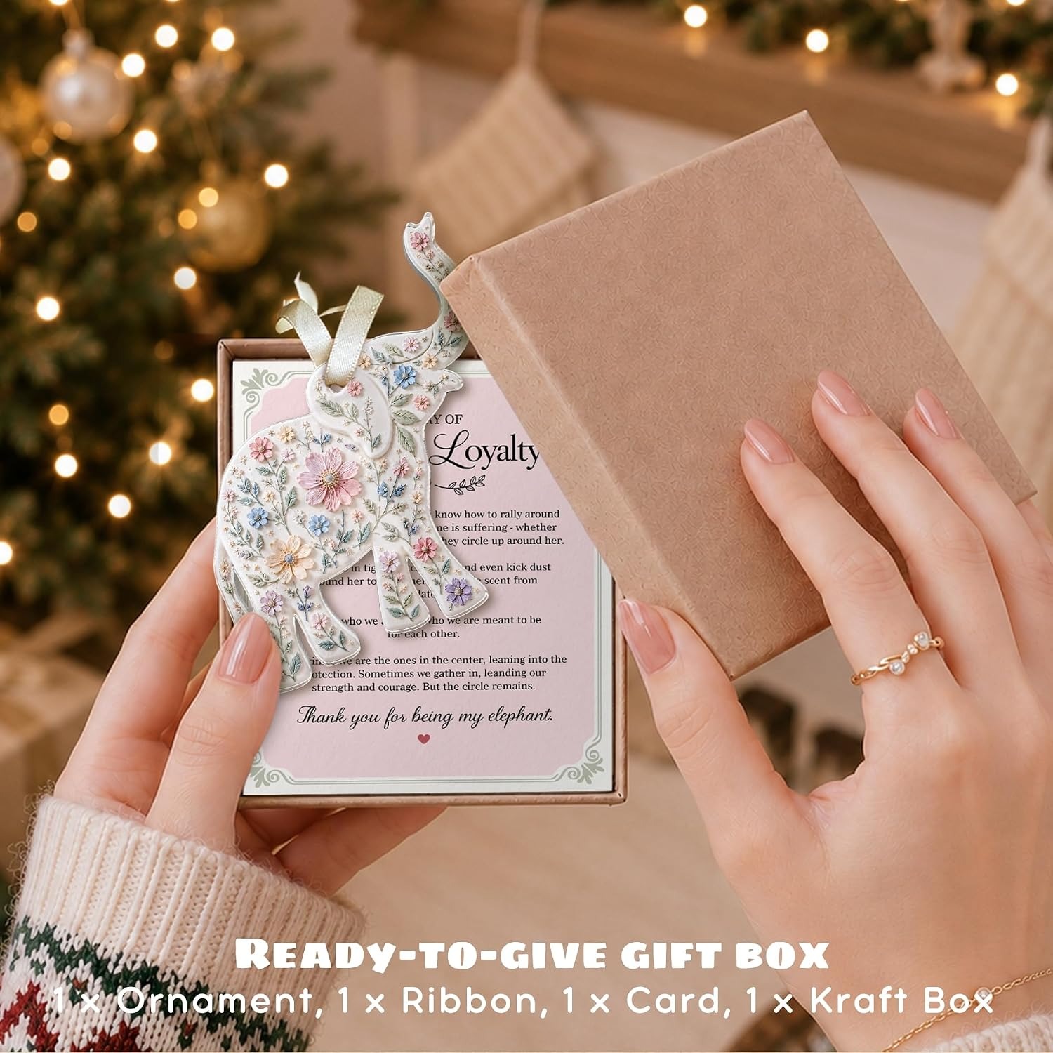 Floral Friendship Elephant Ornament with Story Card