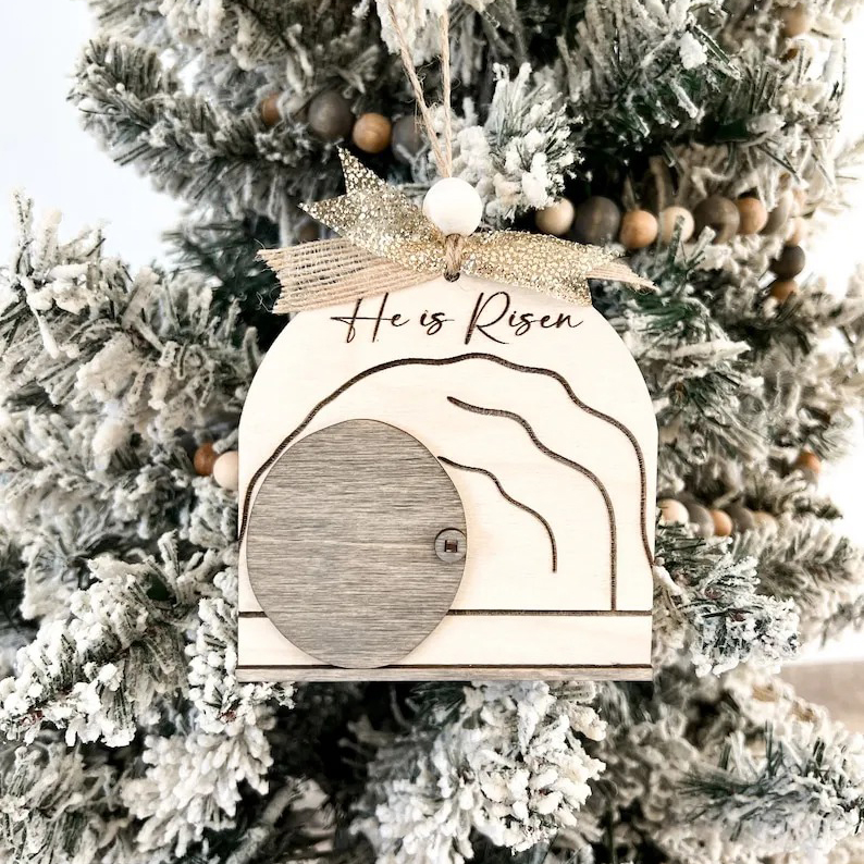 Beautiful Jesus Christ "He is Risen" Moveable Tomb Ornament 