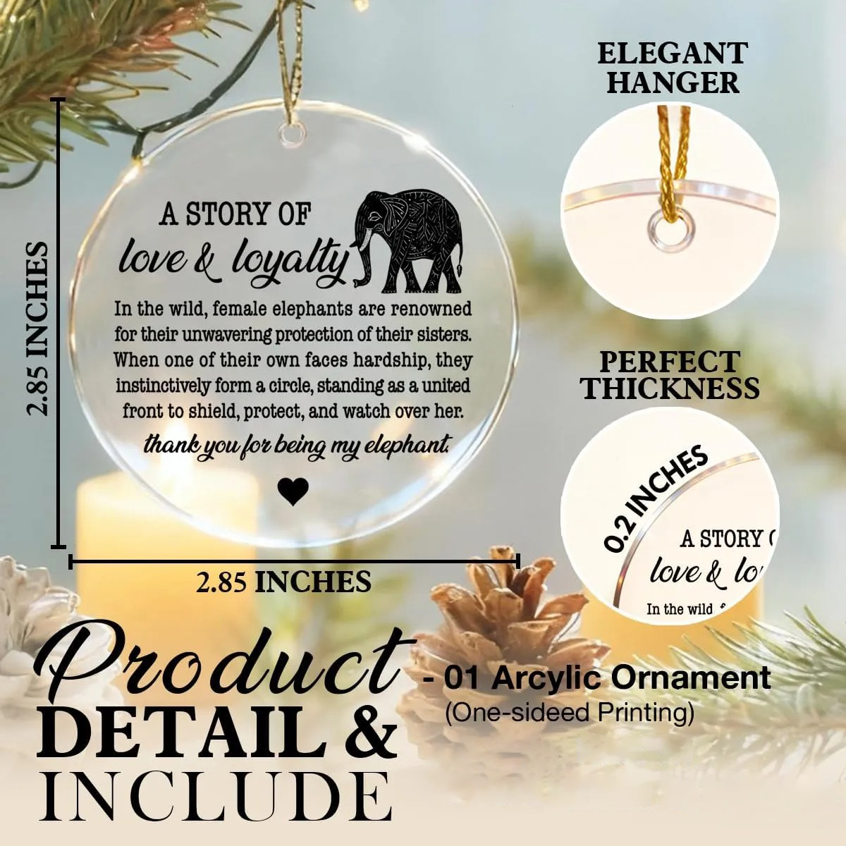 Elephant Sisterhood Acrylic Round Ornament