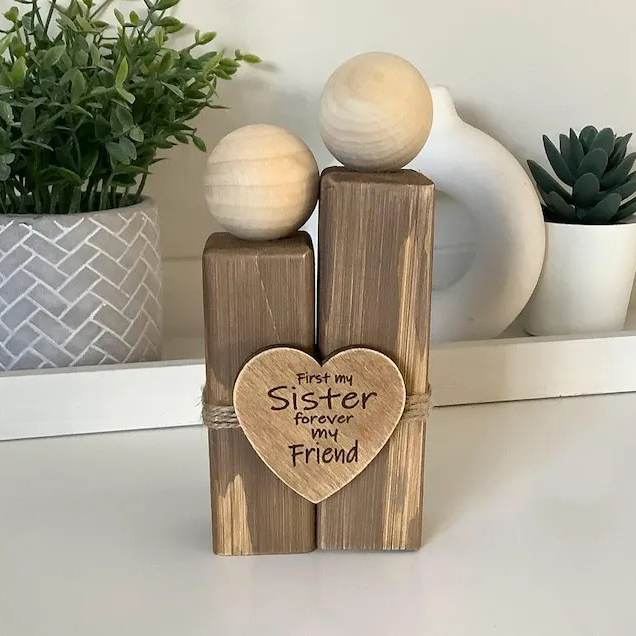 Handmade wooden Sister ornament