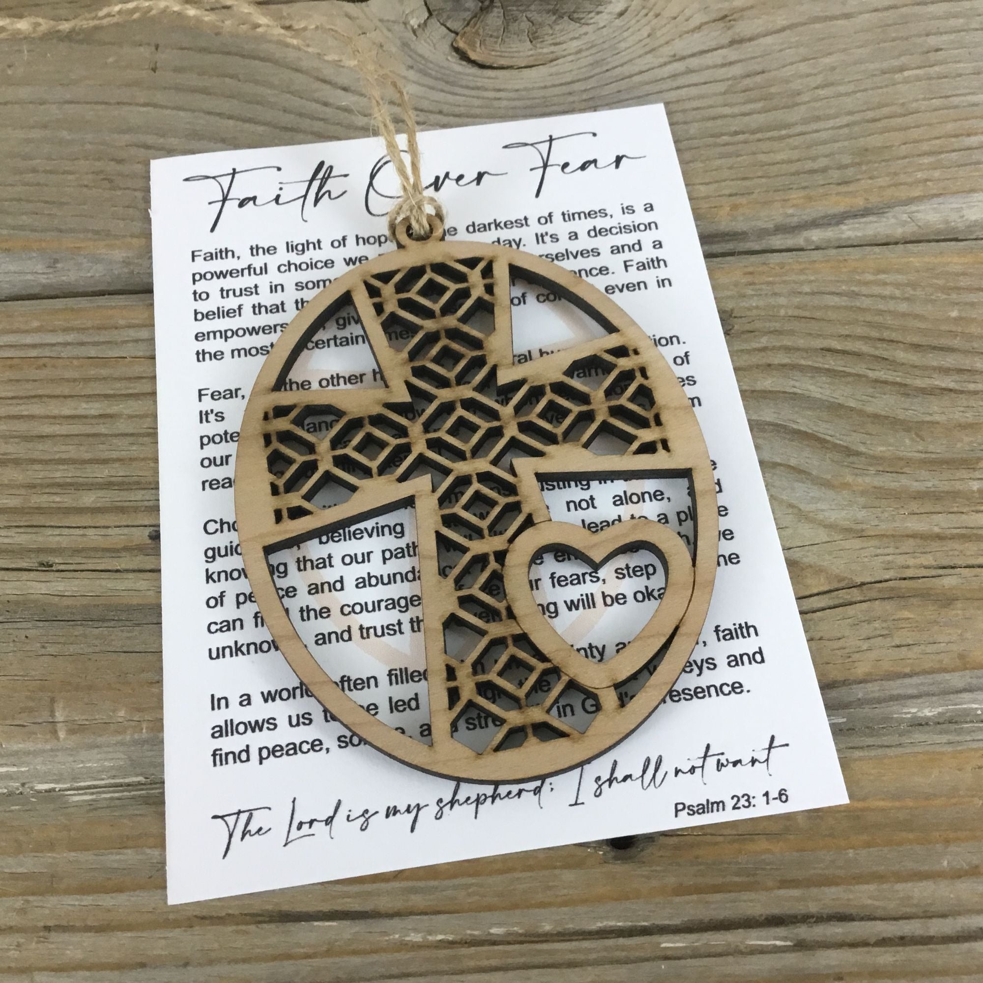 Wood Cross Faith Over Fear Story Card Ornament