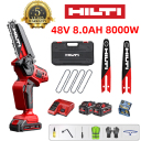 8000W výkon 8palcová lithiová elektrická pila + 48V 8,0Ah baterie * 2 + nabíječka + vodicí deska * 2 + řetěz * 4 + schránka na nářadí + mazivo + brýle