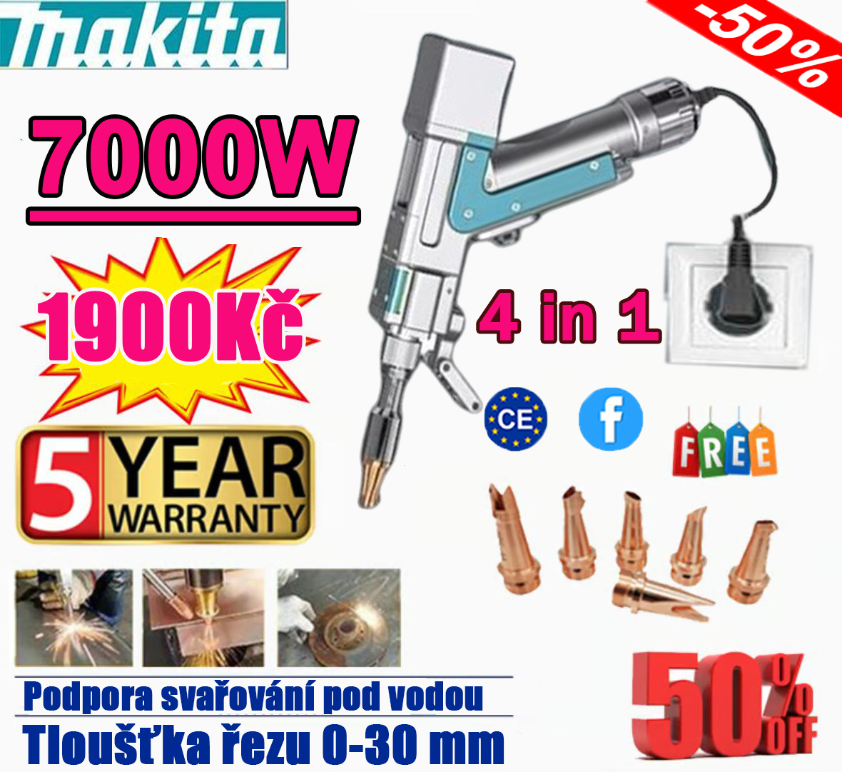 【ULOŽIT 85 %】Makita 7000W 4-v-1 Inovativní přenosná laserová svařovací pistole (svařování + čištění