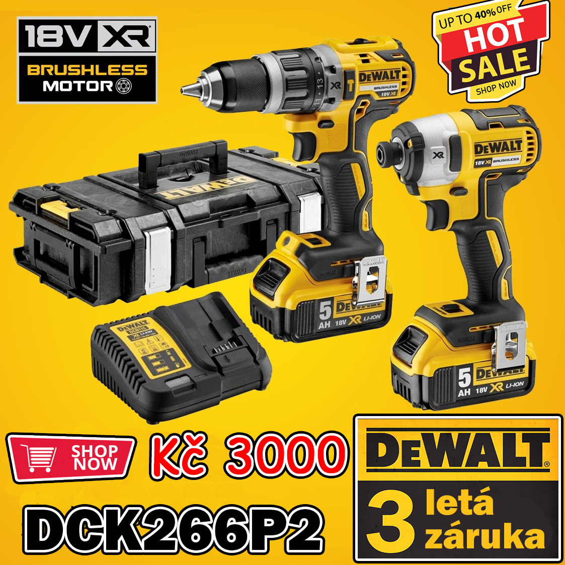 Všechny produkty se slevou alespoň 50 %! Sada DeWALT DCK266P2 jen za 3000 Kč! Objednejte nyní!