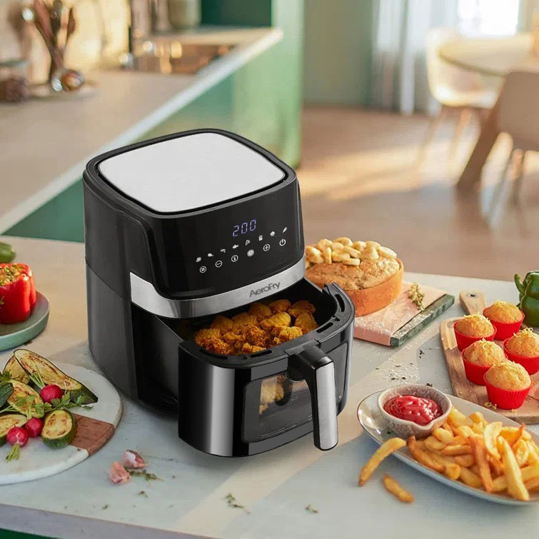 BALITTA Friggitrice ad Aria 6 Litri, Airfryer Sana con Cavità in Metallo,  Air Fryer XXL con Finestra a Vista, 91% Meno Olio, Display LED Toccabile,10  Programmi Preimpostati, Cestello Antiaderente : : Casa