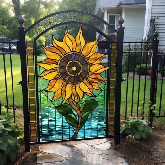 SUNFLOWERHandcrafted Stained Glass Backyard Garden Gate vivienee