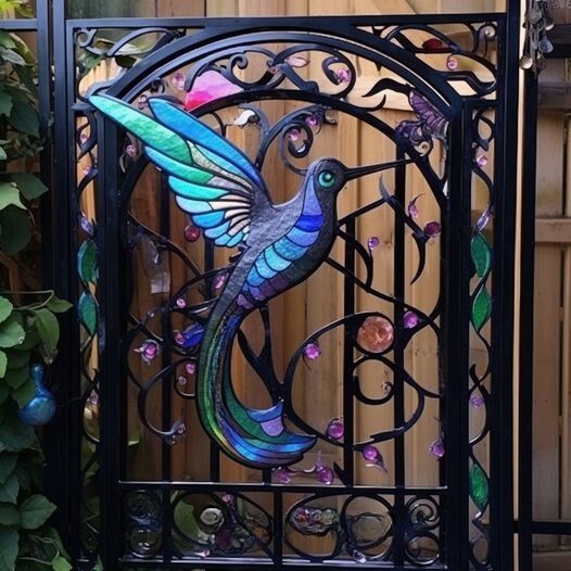 HUMMINGBIRDHandcrafted Stained Glass Backyard Garden Gate vivienee