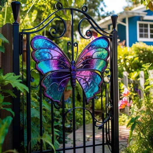 BUTTERFLYHandcrafted Stained Glass Backyard Garden Gate vivienee