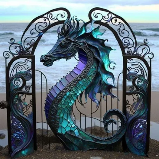SEAHORSEHandcrafted Stained Glass Backyard Garden Gate vivienee
