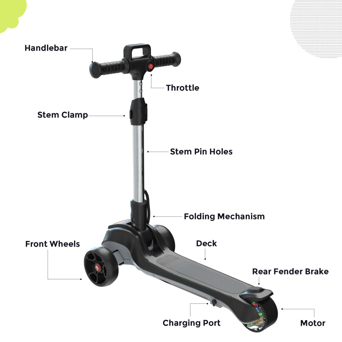 iScooter iK2 3-Wheel Electric Scooter Adjustable Height for Kids Ages 3-8 Unique Gift