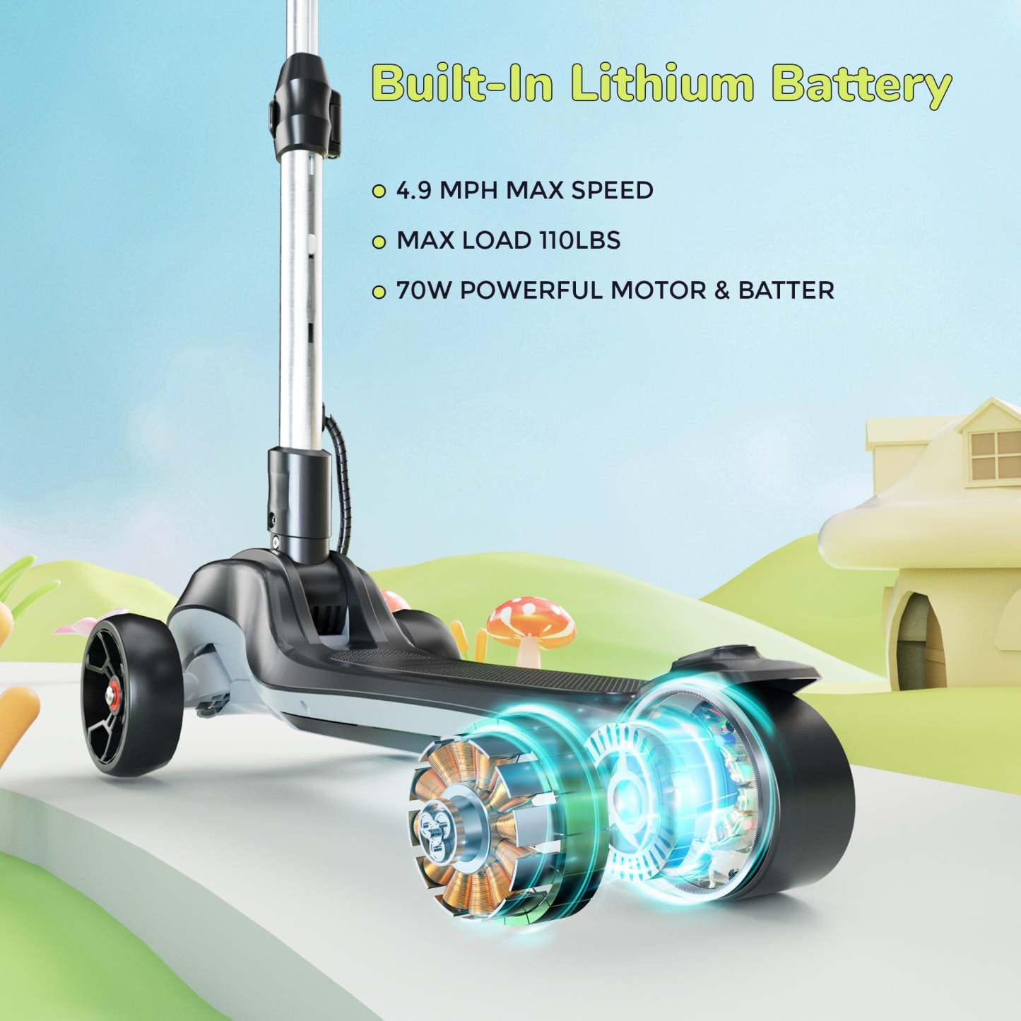 iScooter iK2 3-Wheel Electric Scooter Adjustable Height for Kids Ages 3-8 Unique Gift