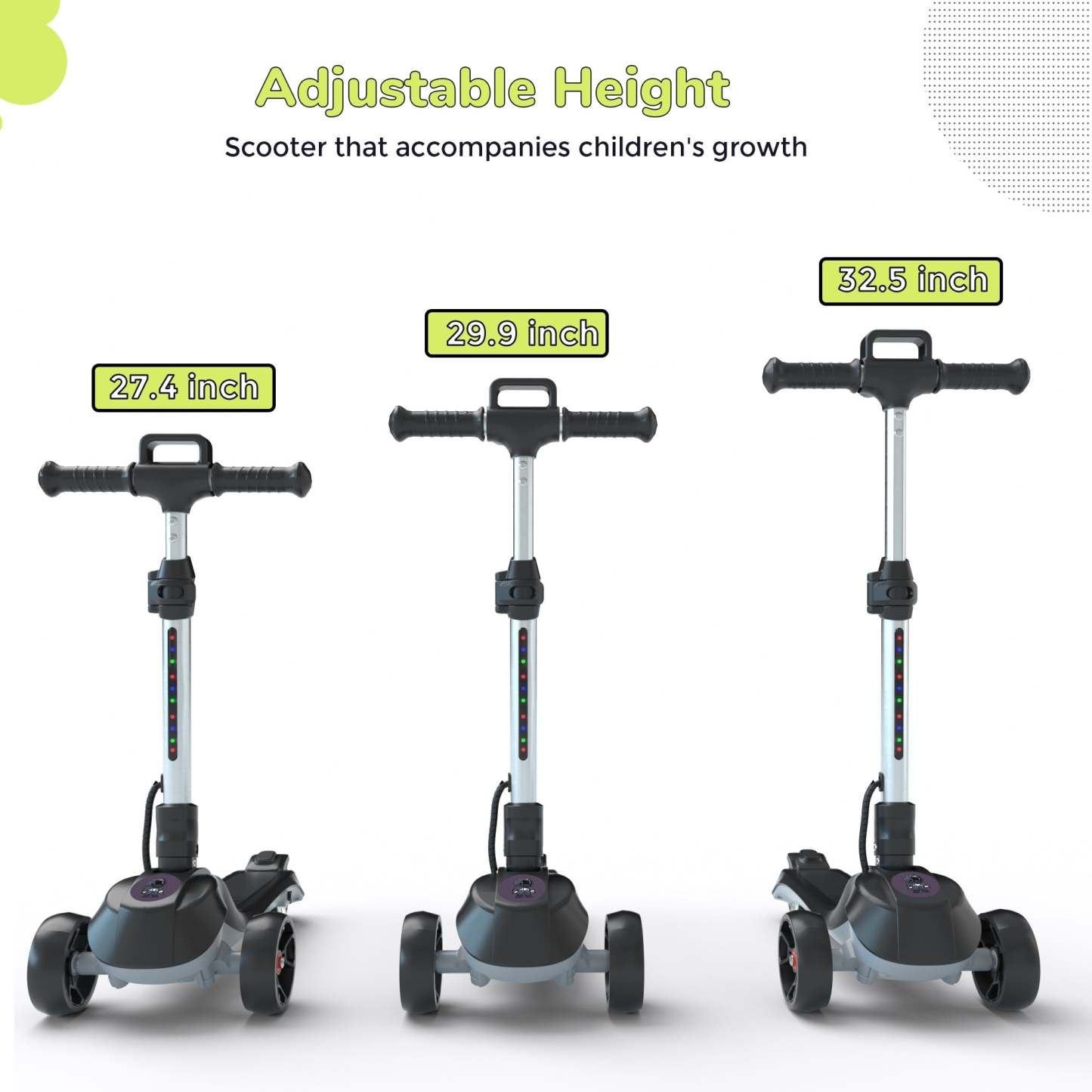 iScooter iK2 3-Wheel Electric Scooter Adjustable Height for Kids Ages 3-8 Unique Gift