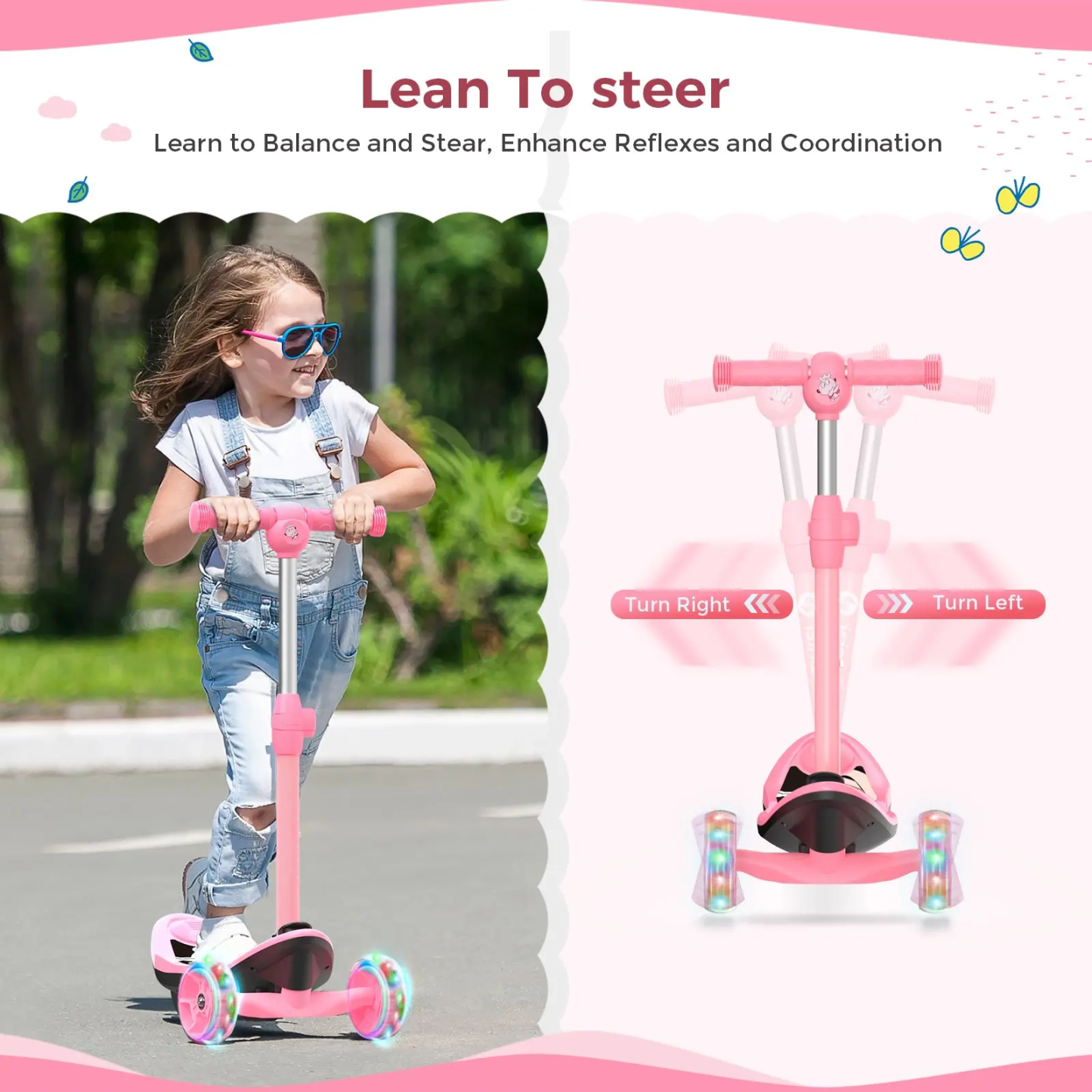 3-Wheel Mini 2in1 Kids Electric Scooter Height Adjustable Foldable Lean to Steer Kick Scooter for 3-12 Boys Girls