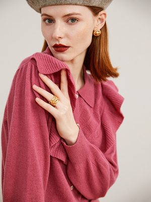 温柔氛围感玫红色毛衣 宽松显瘦软糯针织上衣