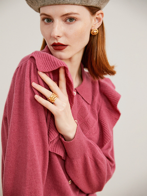 温柔氛围感玫红色毛衣 宽松显瘦软糯针织上衣