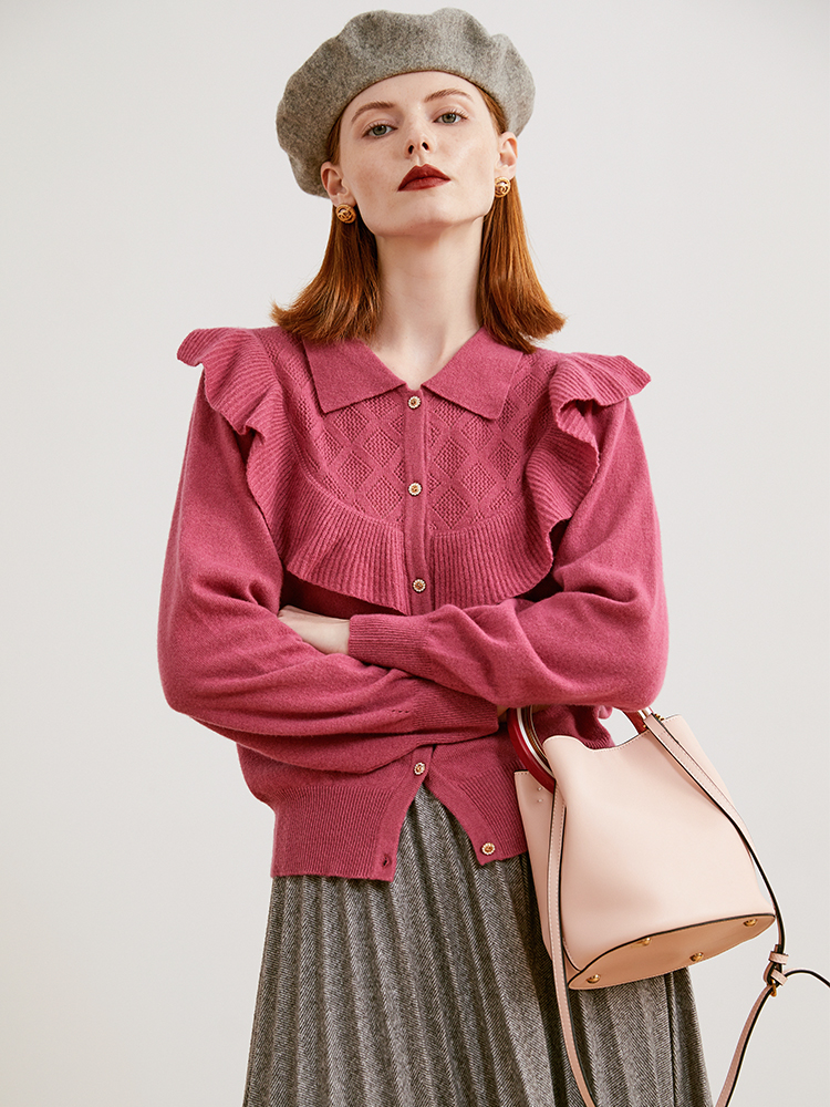 温柔氛围感玫红色毛衣 宽松显瘦软糯针织上衣