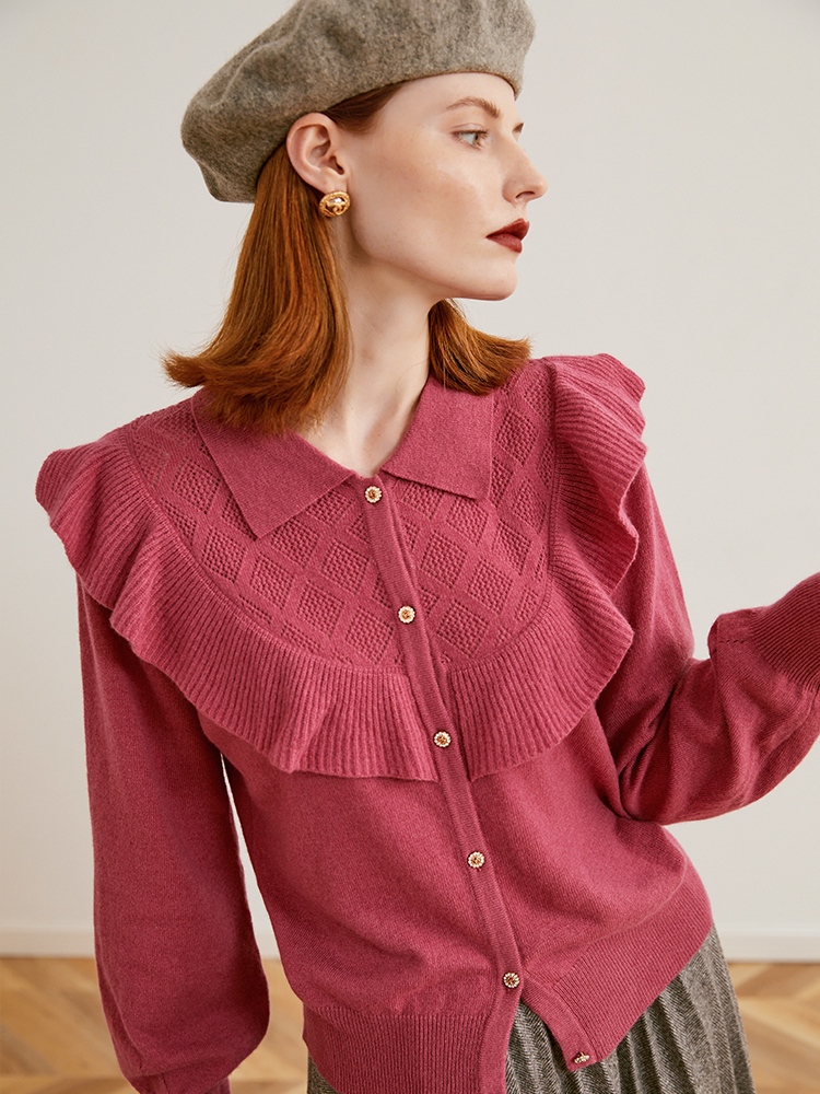 温柔氛围感玫红色毛衣 宽松显瘦软糯针织上衣